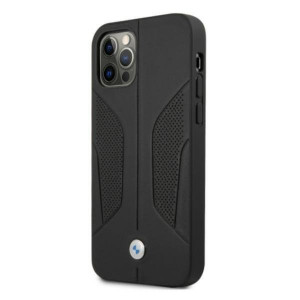 Оригинален твърд гръб от естествена кожа BMW Leather Perforate Sides BMHCP12MRSCSK - iPhone 12 / 12 Pro черен - Img 2