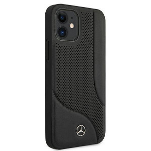Оригинален твърд гръб с естествена кожа MERCEDES Leather Perforated Area MEHCP12SCDOBK - iPhone 12 mini черен - Img 4