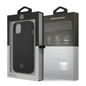 Оригинален твърд гръб с естествена кожа MERCEDES Leather Perforated MEHCP13MDELBK - iPhone 13 черен - Img 8