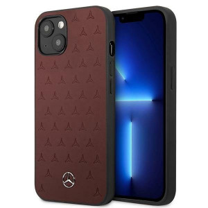 Оригинален твърд гръб с естествена кожа MERCEDES Stars MEHCP13MPSQRE - iPhone 13 червен - Img 1