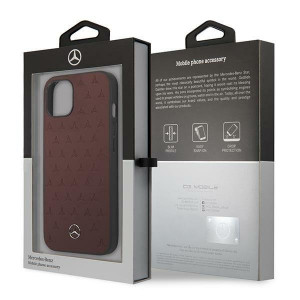 Оригинален твърд гръб с естествена кожа MERCEDES Stars MEHCP13MPSQRE - iPhone 13 червен - Img 8