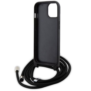 Оригинален твърд гръб с презрамка KARL LAGERFELD Saffiano Metal Pin Karl & Choupette - iPhone 15 черен - Img 6