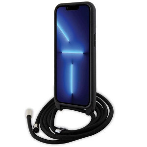 Оригинален твърд гръб с презрамка KARL LAGERFELD Saffiano Metal Pin Karl & Choupette KLHCP13LSAKCPSK case - iPhone 13 Pro черен Crossbody Saffiano Metal Pin Karl & Choupette - Img 4