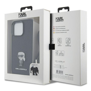 Оригинален твърд гръб с презрамка KARL LAGERFELD Saffiano Monogram Metal Pin Karl & Choupette - iPhone 15 Pro Max черен - Img 7