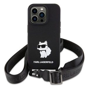 Оригинален твърд гръб с презрамка KARL LAGERFELD Silicone Choupette KLHCP15SSCBSCNK - iPhone 15 черен
