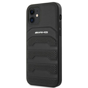 Оригинален твърд гръб AMG Leather Debossed Lines AMHCP12SGSEBK - iPhone 12 mini черен - Img 2