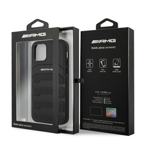 Оригинален твърд гръб AMG Leather Debossed Lines AMHCP12SGSEBK - iPhone 12 mini черен - Img 8