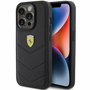 Оригинален твърд гръб FERRARI Quilted Metal Logo - iPhone 15 Pro черен - Img 1