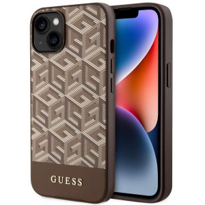 Оригинален твърд гръб GUESS GCube Stripes MagSafe GUHMP14MHGCFSEW - iPhone 14 Plus кафяв - Img 1