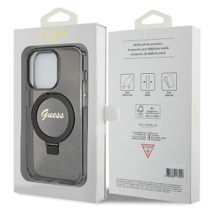 Оригинален твърд гръб GUESS Ring Stand Script Glitter MagSafe - iPhone 14 Pro черен - Img 8
