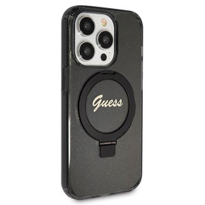 Оригинален твърд гръб GUESS Ring Stand Script Glitter MagSafe - iPhone 14 Pro Max черен - Img 4