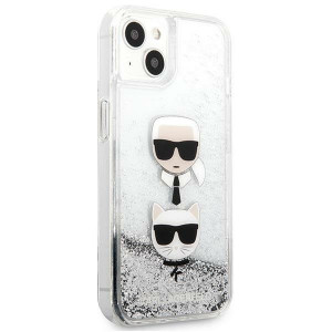 Оригинален твърд гръб KARL LAGERFELD Liquid Glitter Karl & Choupette Head KLHCP13SKICGLS - iPhone 13 mini сив - Img 4