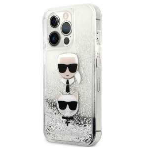 Оригинален твърд гръб KARL LAGERFELD Liquid Glitter Karl & Choupette Head KLHCP13LKICGLS - iPhone 13 Pro сребрист - Img 2