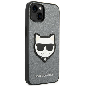 Оригинален твърд гръб KARL LAGERFELD Saffiano Choupette Head Patch KLHCP14SSAPCHG - iPhone 14 сребрист - Img 4