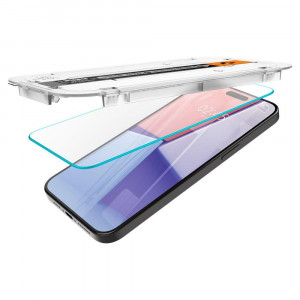 Плосък стъклен протектор SPIGEN TR Ez Fit с инструмент за поставяне - iPhone 15 Pro Max прозрачен - Img 6