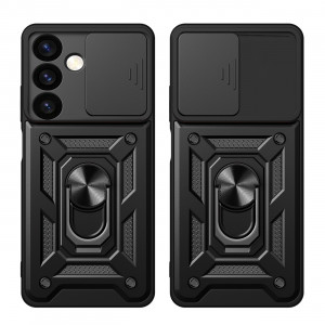 Подсилен гръб Hybrid Armor Camshield с подвижно покритие за камерата и стойка - Samsung Galaxy S24+ черен - Img 2