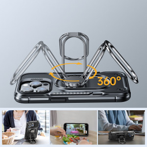 Подсилен гръб JOYROOM Dual Hinge с ринг стойка - iPhone 14 Pro черен - Img 5