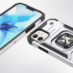 Подсилен гръб WOZINSKY Ring Armor със стойка - iPhone 14 сребрист - Img 2