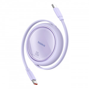 Прибиращ се кабел за зареждане и данни BASEUS Free2Draw Mini USB Type C към USB Type C 100W 1m лилав - Img 1