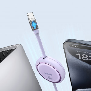 Прибиращ се кабел за зареждане и данни BASEUS Free2Draw Mini USB Type C към USB Type C 100W 1m лилав - Img 4