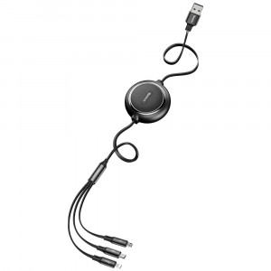 Прибиращ се кабел за зареждане и данни BASEUS Golden Loop 3in1 USB кабел Type A към micro USB / Lightning / USB Type C 3.5A 35cm-10.2m черен (CAMLT-JH01) - Img 4