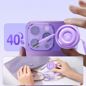 Прибиращ се кабел за зареждане и данни JOYROOM Colorful S-A40 3in1 USB Type A към USB Type C / Lightning / micro USB 1m лилав - Img 8