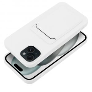 Силиконов гръб Card с портфейл за документи - iPhone 15 Pro бял - Img 3