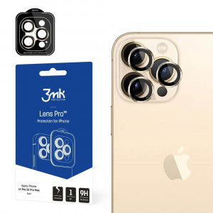 Стъклен протектор за камера с алуминиева рамка и рамка за поставяне 9H 3mk Lens Protection Pro - iPhone 14 Pro Max / 14 Pro златист