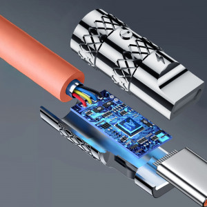 180° кабел за зареждане и данни DUDAO USB Type A към Lightning 30W 1m оранжев - Img 6