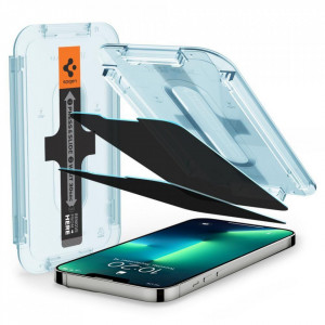 2 бр. закален стъклен протектор SPIGEN TR Ez Fit с филтър за поверителност и инструмент за поставяне - iPhone 13 / 13 Pro / 14 - Img 2