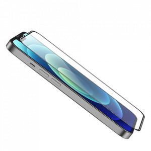 5D алуминиево-стъклен протектор с пълно покритие HOCO HD - iPhone 13 mini A12Plus с черна рамка - Img 5