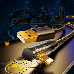 90° кабел за зареждане и данни с оплетка JOYROOM USB Type A към Lightning с бързо зареждане 2.4A 1.2m черен (S-UL012A6) - Img 3