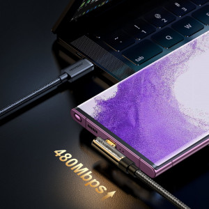 90° кабел за зареждане и данни с оплетка JOYROOM USB Type C към USB Type C с бързо зареждане 100W 1.2m черен (S-CC100A6) - Img 6