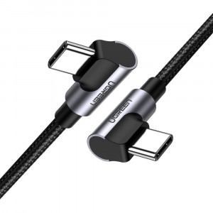 90° кабел за зареждане и данни с оплетка UGREEN US323 USB Type C към USB Type C 2m черен