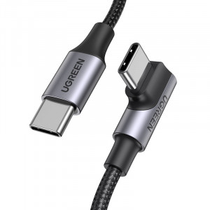 90° кабел за зареждане и данни с оплетка UGREEN US334 USB Type C към USB Type C 480Mb/s 2m черен - Img 1