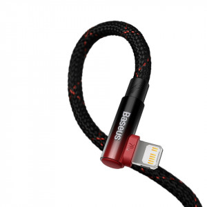 90° кабел за зареждане и данни BASEUS MVP 2 USB Type C към Lightning с бързо зареждане 20W 1m черен / червен - Img 4