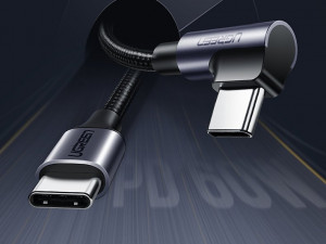 90° кабел за зареждане и данни UGREEN USB Type C към USB Type C Power Delivery 60 W 20 V 3A 2m черен / сив (US255 50125) - Img 2