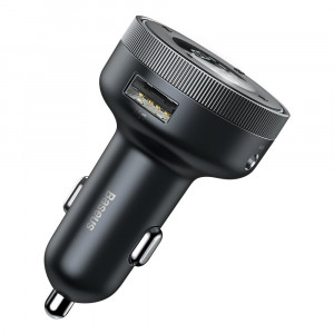 Bluetooth 5.0 FM трансмитер за кола BASEUS Enjoy Car с два USB порта за зареждане и мини жак 3.5mm 3.4A (LED дисплей) (CCLH-01) черен - Img 2