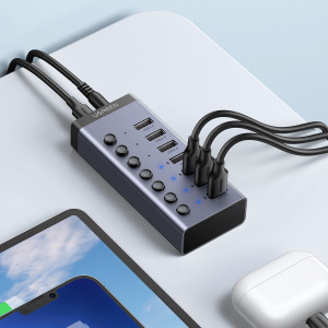USB хъб UGREEN 7в1 USB Type C към 7x USB Type A 3.0 PD DC 12V (CM481) сив - Img 4