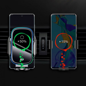 Автоматична смарт стойка за телефон за кола тип скоба за вентилационен отвор BASEUS Smart Vehicle с безжично зарядно Qi 15W (WXHW03-01) черна - Img 8