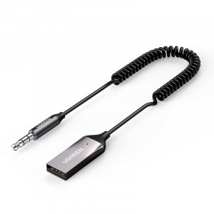 Аудио приемник със спираловиден кабел UGREEN bluetooth 5.0 жак 3.5mm 1.2m черен (70601 CM309) - Img 1