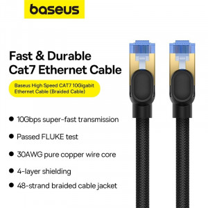 Бърз интернет кабел с оплетка BASEUS RJ45 cat.7 10Gb/s 25m черен - Img 11