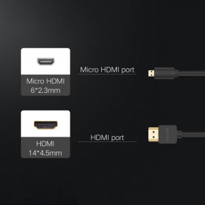 Видео кабел UGREEN HD127 Micro HDMI към HDMI 2.0 cable 1m черен - Img 6