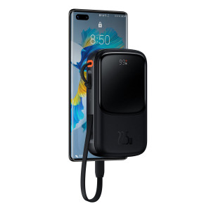 Външна батерия BASEUS Qpow Digital дисплей 10000mAh 22.5W с бързо зареждане / PD / SCP / FCP с вграден USB-C кабел черна - Img 6