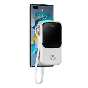 Външна батерия BASEUS Qpow Digital дисплей 10000mAh 22.5W с бързо зареждане / PD / SCP / FCP с вграден USB-C кабел бяла - Img 7