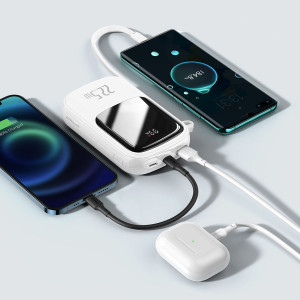 Външна батерия BASEUS Qpow Digital дисплей c бързо зареждане 20000mAh 22.5W с бързо зареждане / PD / SCP / FCP с вграден USB-C кабел бяла - Img 9