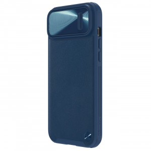 Гръб от естествена кожа с подвижно покритие за камерата NILLKIN CamShield Leather S - iPhone 14 Plus син - Img 3