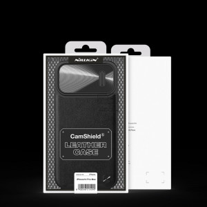 Гръб от естествена кожа с подвижно покритие за камерата NILLKIN CamShield Leather S - iPhone 14 Pro Max черен - Img 5