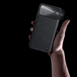 Гръб от естествена кожа с подвижно покритие за камерата NILLKIN CamShield Leather S - iPhone 14 Pro Max черен - Img 11