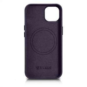 Гръб от естествена кожа iCARER Leather MagSafe - iPhone 14 Plus тъмнолилав - Img 3